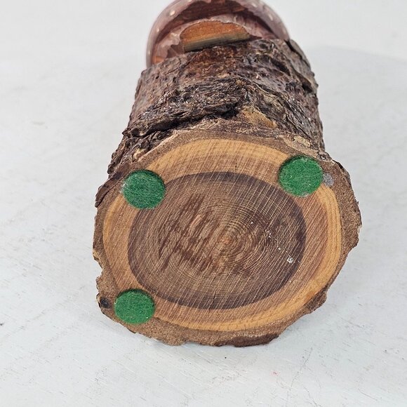 Hand-Carved Wooden Owl Figurine On Tree Stump Detailed Folk Art Vintage Bird - Picture 9 of 9